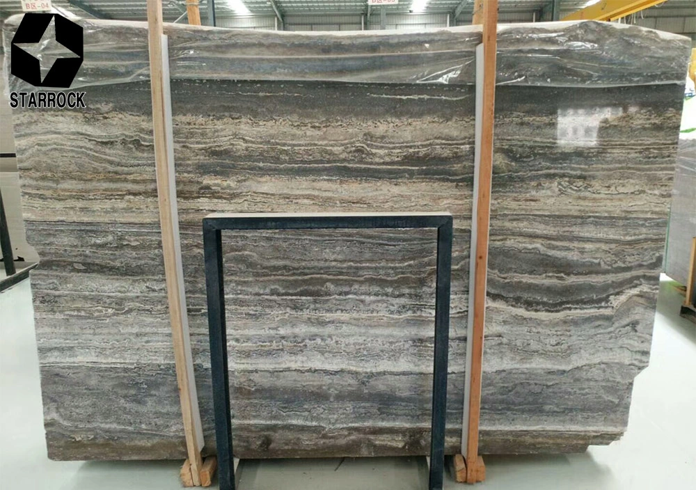 Natural Straight Grey Wooden Vein Travertine Marble Slabs