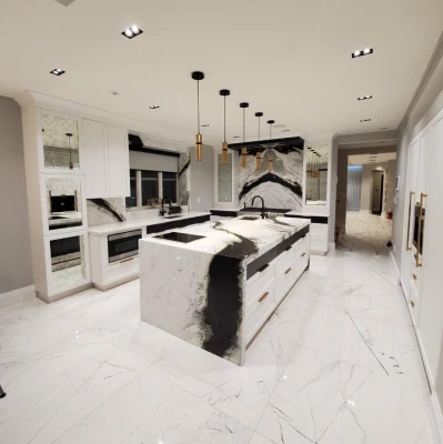 Lastra di marmo in pietra naturale nera/bianca per cucina/bagno/vanità/progetto isola Piastrelle in marmo bianco Panda